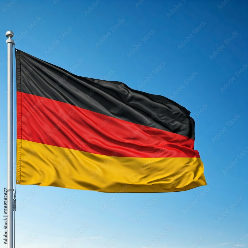 national flag of germany waving against blue sky, flags of the nation, blowing in the wind national flag of germany waving against blue sky, flags of the nation, blowing in the wind