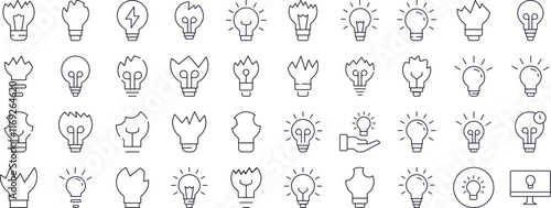 Bundle of Light Related Line Icons. Lamps and Broken Lamps Outline Signs for Graphic and Web Design, Apps, Adverts, Various Cards