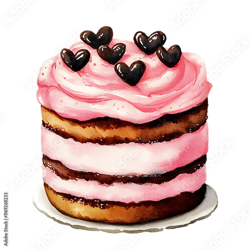 [Transparent Background PNG]Watercolor Illustration of a Delicious Pink Cake photo