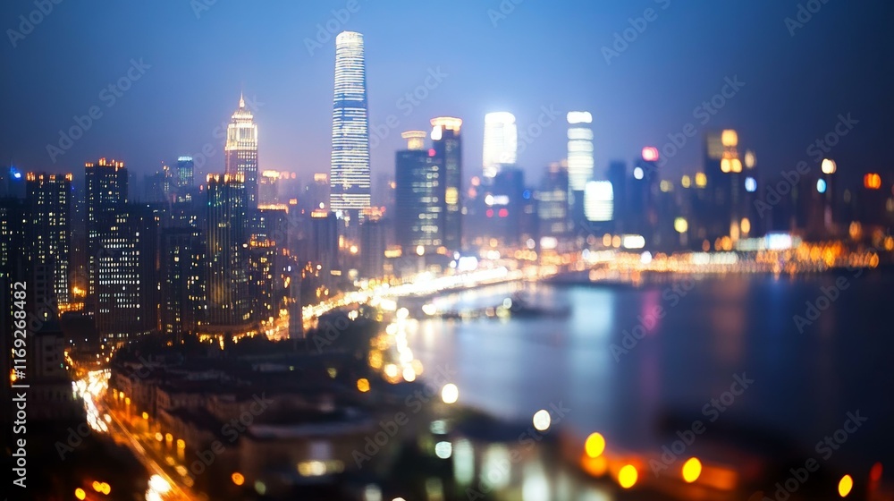 Fototapeta premium Night City Skyline Blurred View