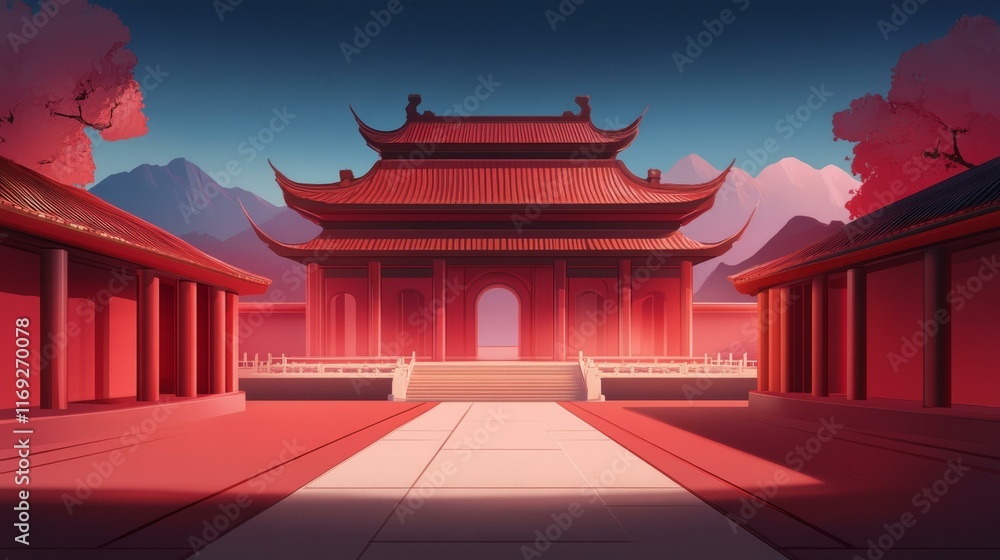 Fototapeta premium Ancient Chinese Palace Illustration