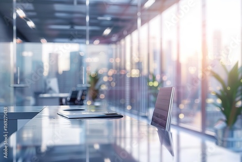 Wallpaper Mural Modern office space with city view, tablet and laptop on desk. Torontodigital.ca