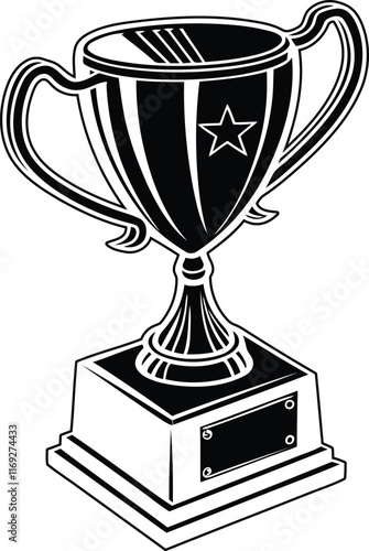 Trophy silhouette vector illustration, trophy cup line art vector