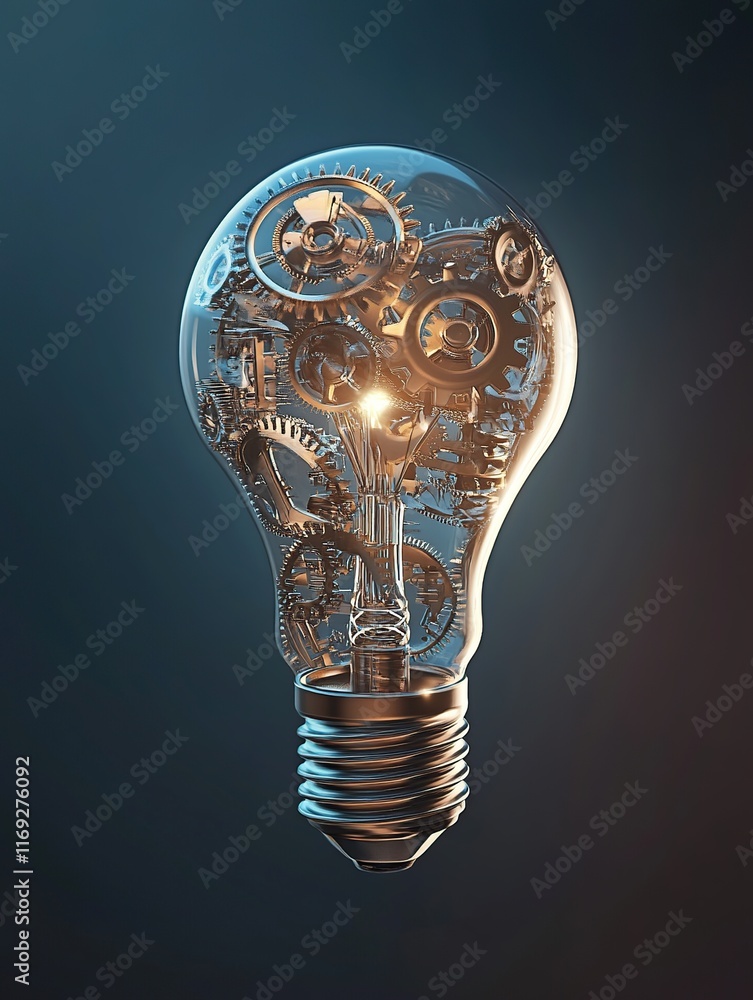 A conceptual image of a lightbulb made up of interconnected gears and circuits, symbolizing innovative ideas and technology. The lightbulb emits a soft glow against a dark gradient background. A conceptual image of a lightbulb made up of interconnected gears and circuits, symbolizing innovative ideas and technology. The lightbulb emits a soft glow against a dark gradient background.