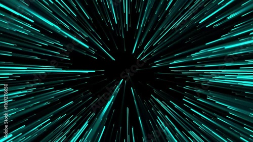 Speed on and Slowdown In Deep Space Flying in Hyperspace with Acceleration and Slowly Stoping. Seamless Loop animation. Hyper space jump photo