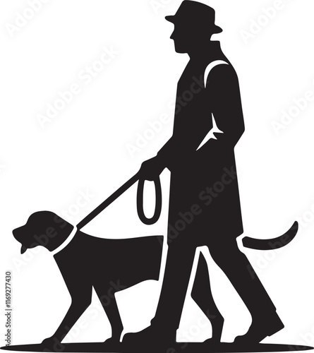 a man walk her dog victor silhouette .