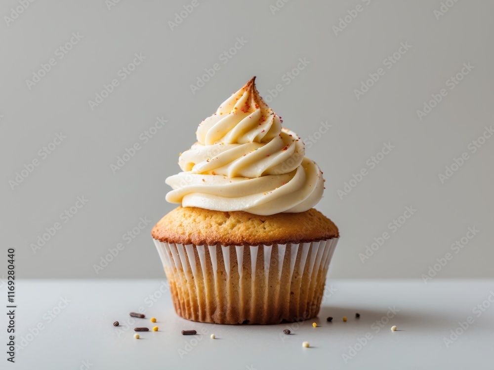 Delicious baked cupcake with toasted swirl icing