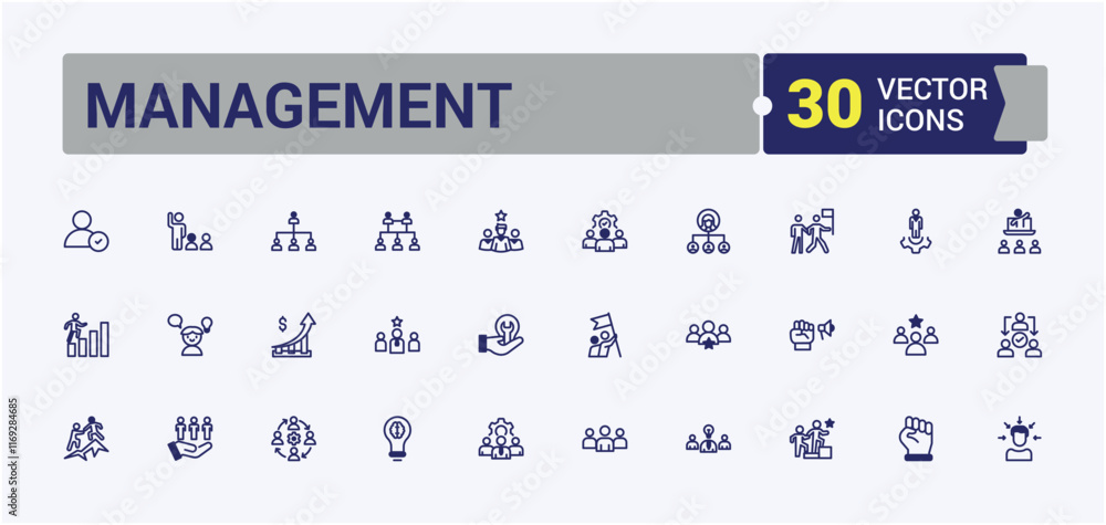 Management Text Symbol Management line icon. It contains symbols to leadership, management ...