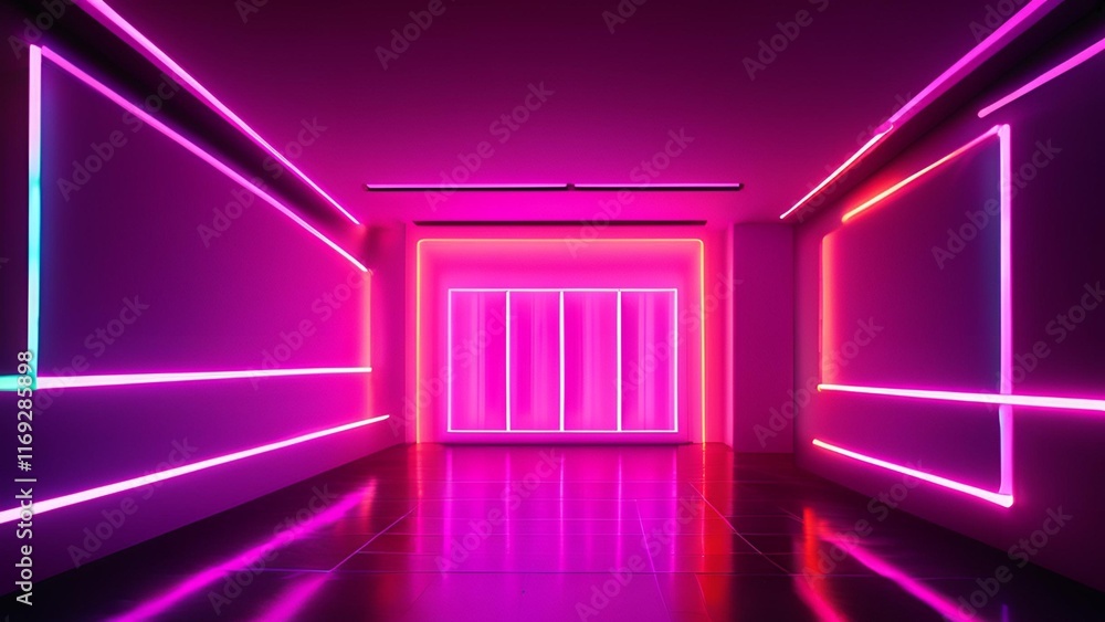 Modern Art Installation with Neon Lights and Abstract Panel Arrangement Modern Art Installation with Neon Lights and Abstract Panel Arrangement