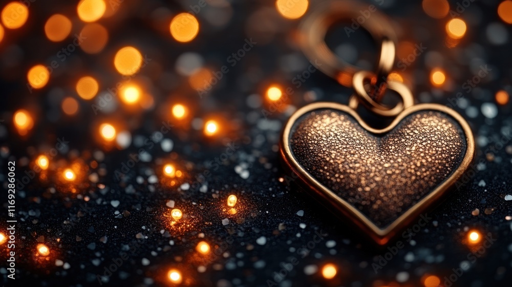Fototapeta premium Glittering heart pendant on dark background.