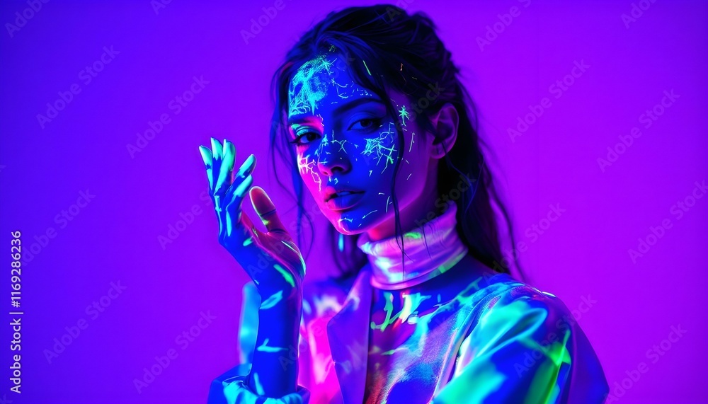 Ultraviolet photography of portraits with luminous paint