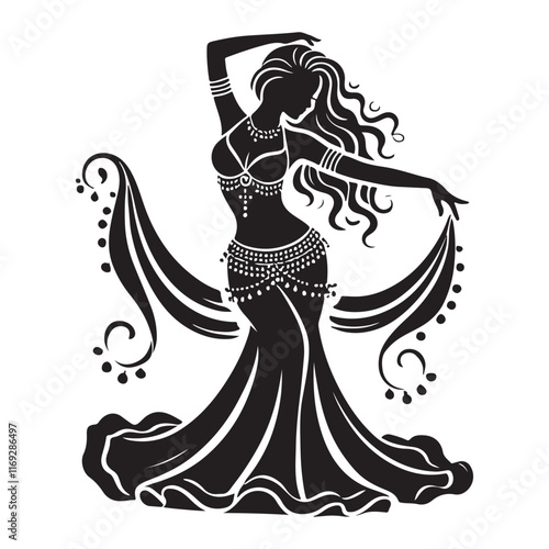 Bild auf Leinwand Belly Dance Silhouette Vector Illustration, Solid White Background