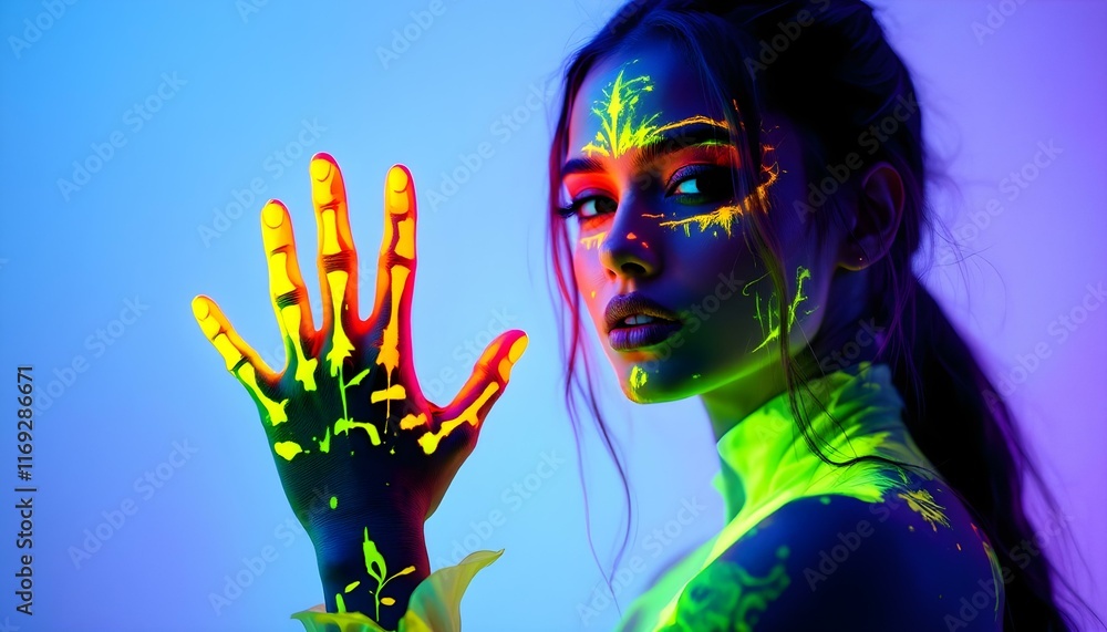 Ultraviolet photography of portraits with luminous paint