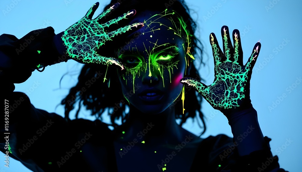 Ultraviolet photography of portraits with luminous paint