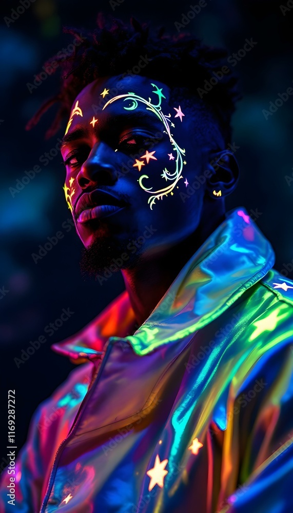 Ultraviolet photography of portraits with luminous paint