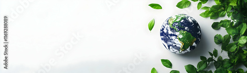 Earth Day and environmental awareness design, minimalist white background for eco-friendly themes photo