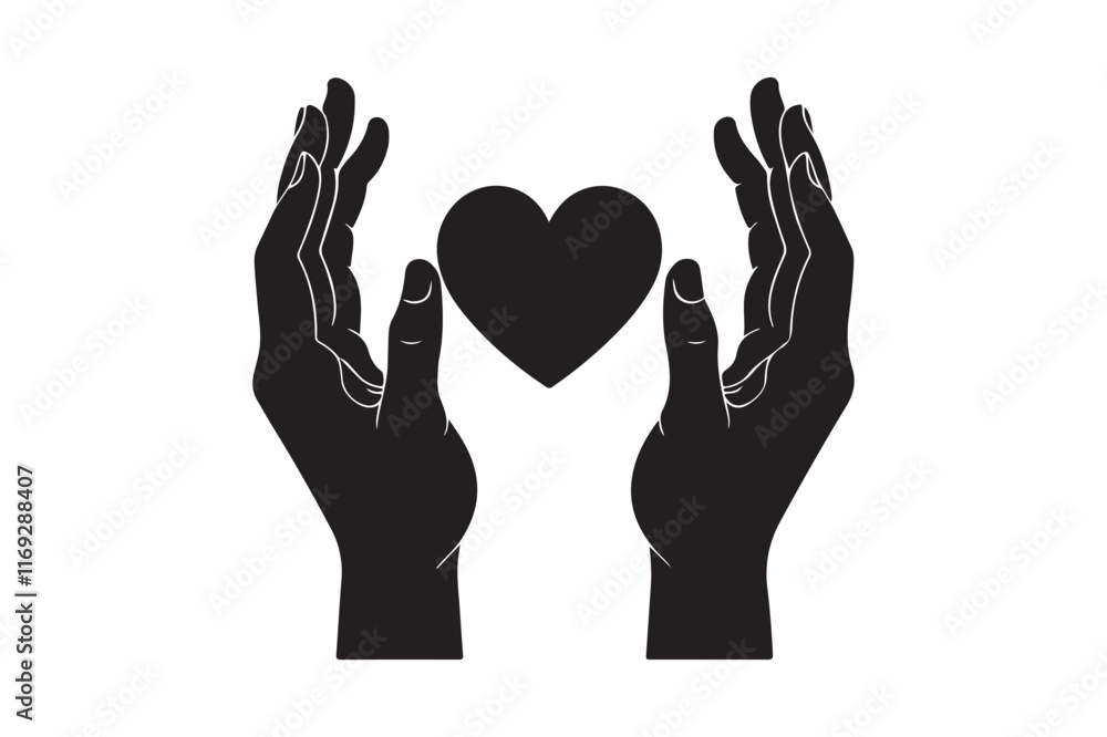 Minimalist Hands Holding Heart Silhouette Design Minimalist Hands Holding Heart Silhouette Design