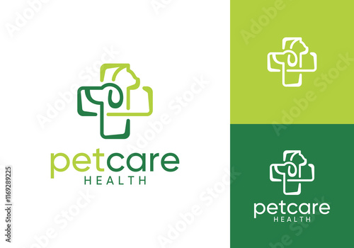 dog with cat logo design. pet health care symbol vector concept