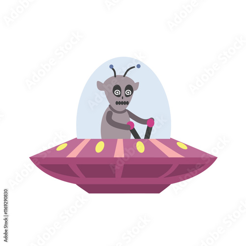 Cockroach cartoon. Alien planet cockroach. Space exploration. Alien with purple ufo spaceship.