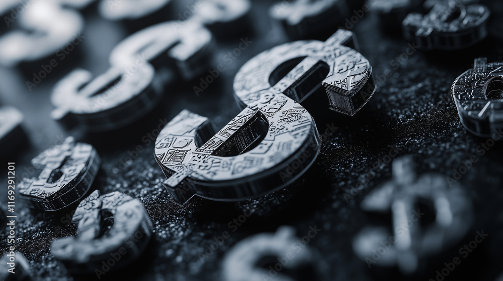 Many silver currency symbols Many silver currency symbols