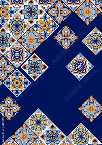 Portuguese ceramic tile background. Mediterranean traditional ornament. Italian or spanish majolica.