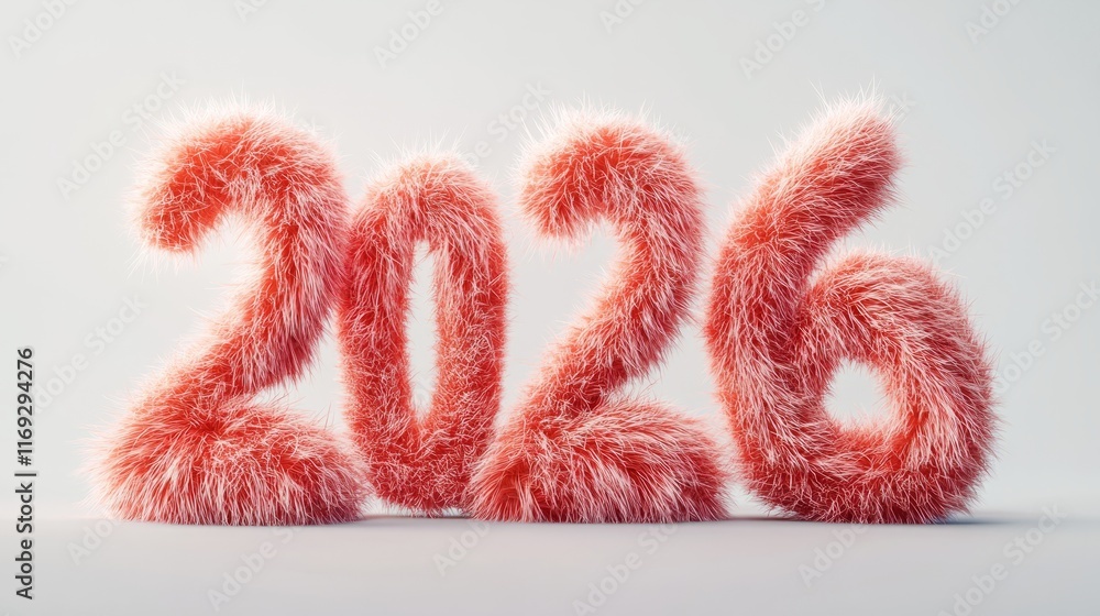 Fototapeta premium large and fluffy light red figure 2026 with a background from light gray