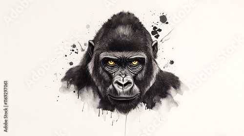 Intense Gaze: A Digital Painting of a Gorilla Against a White Background AI Generated photo