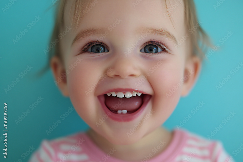 Portrait of a happy laughing baby, with a funny expression on his face. A small beautiful girl with blue eyes smiles cheerfully.
Portrait of a happy laughing baby, with a funny expression on his face. A small beautiful girl with blue eyes smiles cheerfully.