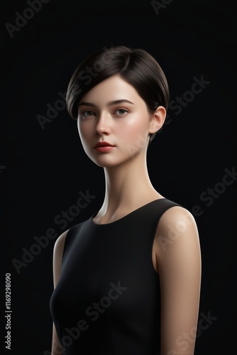 arafed image of a woman in a black dress posing for a picture