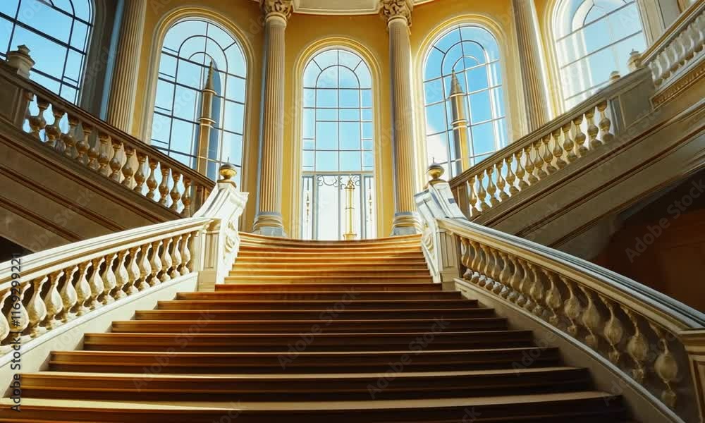 Grand Staircase in a Sunlit Neoclassical Palace Grand Staircase in a Sunlit Neoclassical Palace