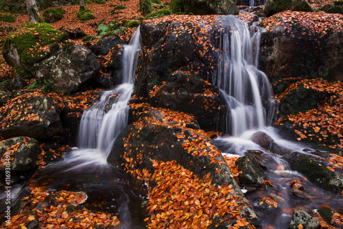 Waterfalls in Autumn.Stunning Autumn landscape of lush cascading waterfalls