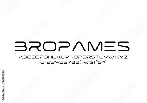 Bropames font for logo and headline. Isolated Vector typeset