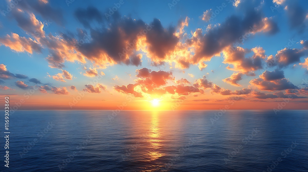 Fototapeta premium Serene Sunset Over Calm Ocean Waters