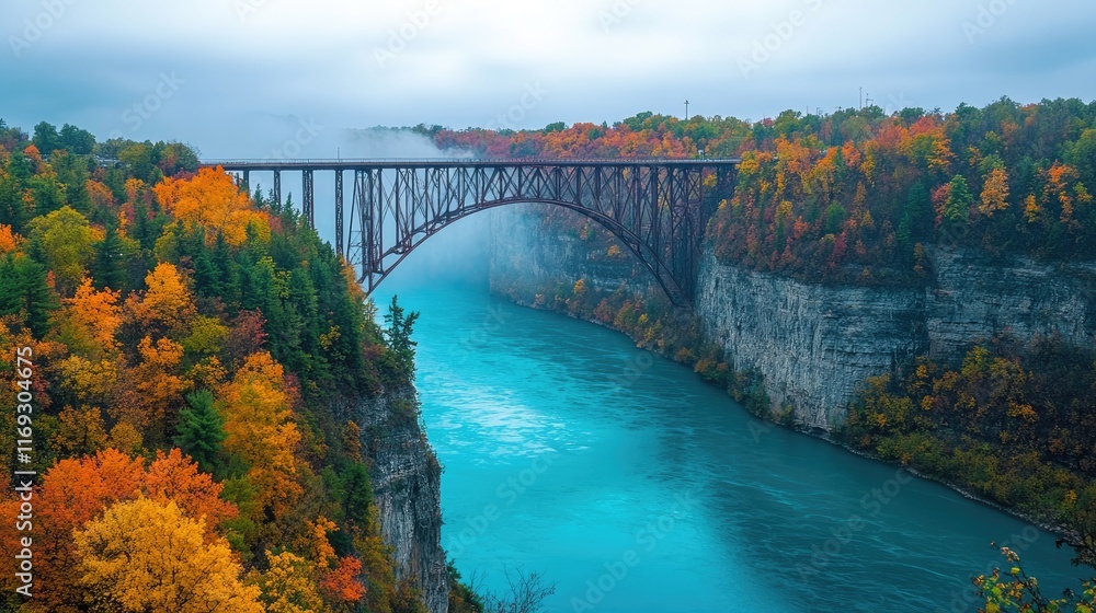 Serene Autumn Landscape with Bridge and Colorful Foliage Reflection Serene Autumn Landscape with Bridge and Colorful Foliage Reflection