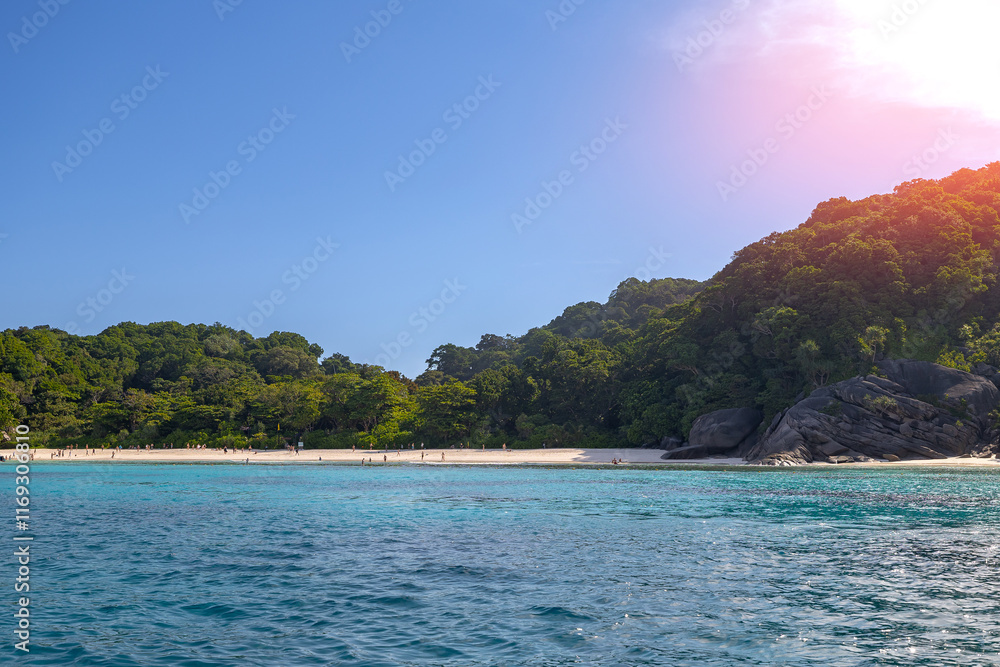 Naklejka premium Landscape turquoise lagoon beach Similand Island sunset Phang nga, Thailand