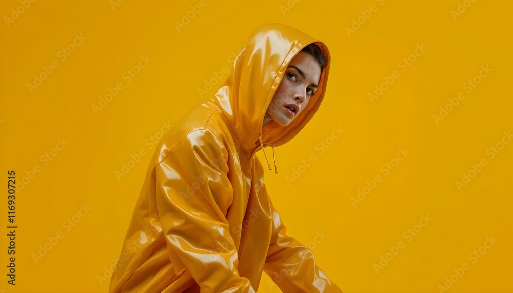 Model photostoot of woman portrait in latex jacket