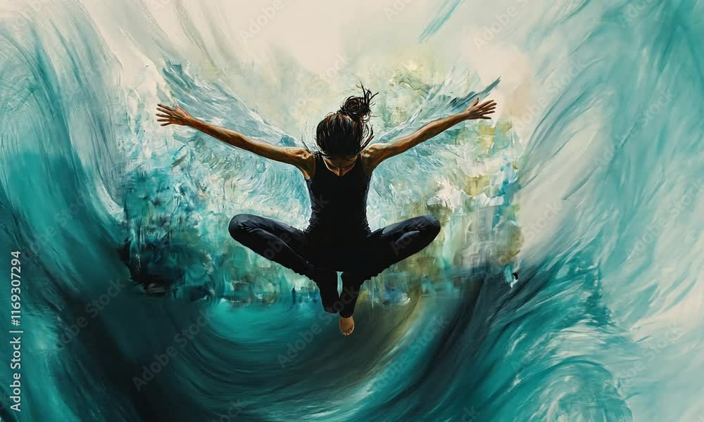 custom made wallpaper toronto digitalAngelic Leap: A Woman with Wings Soaring Through Teal Waters
