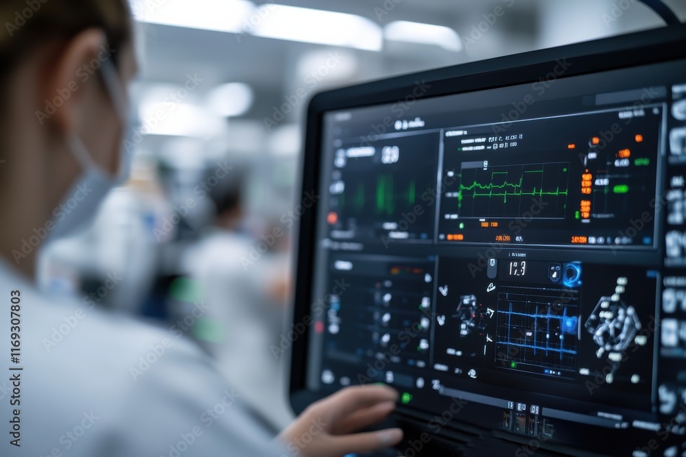 A close-up of a healthcare monitoring system showcasing vital signs and data streams, underscoring the importance of technology in patient care and health management. A close-up of a healthcare monitoring system showcasing vital signs and data streams, underscoring the importance of technology in patient care and health management.