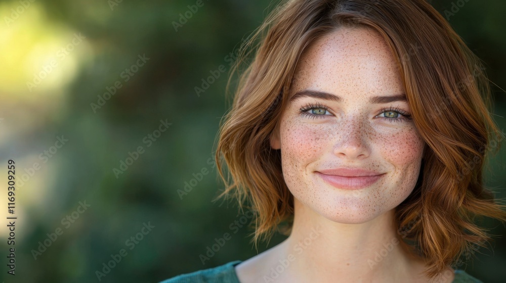 portrait of a woman with freckles and light brown hair, smiling brightly at the camera portrait of a woman with freckles and light brown hair, smiling brightly at the camera