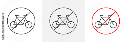 Bicycle prohibition signs set in black and colored versions