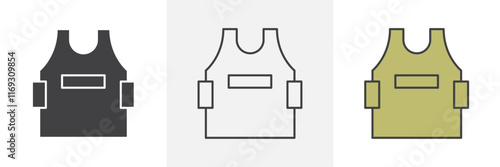 Bulletproof vest icons in black and colored versions