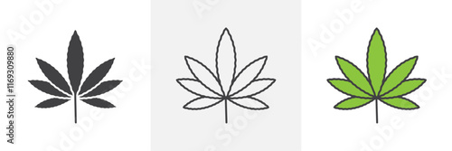Cannabis leaf icons in black and colored versions