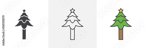 Christmas tree icons in black and colored versions