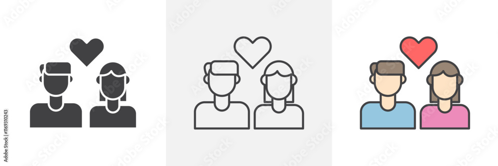 Couple icons in black and colored versions Couple icons in black and colored versions
