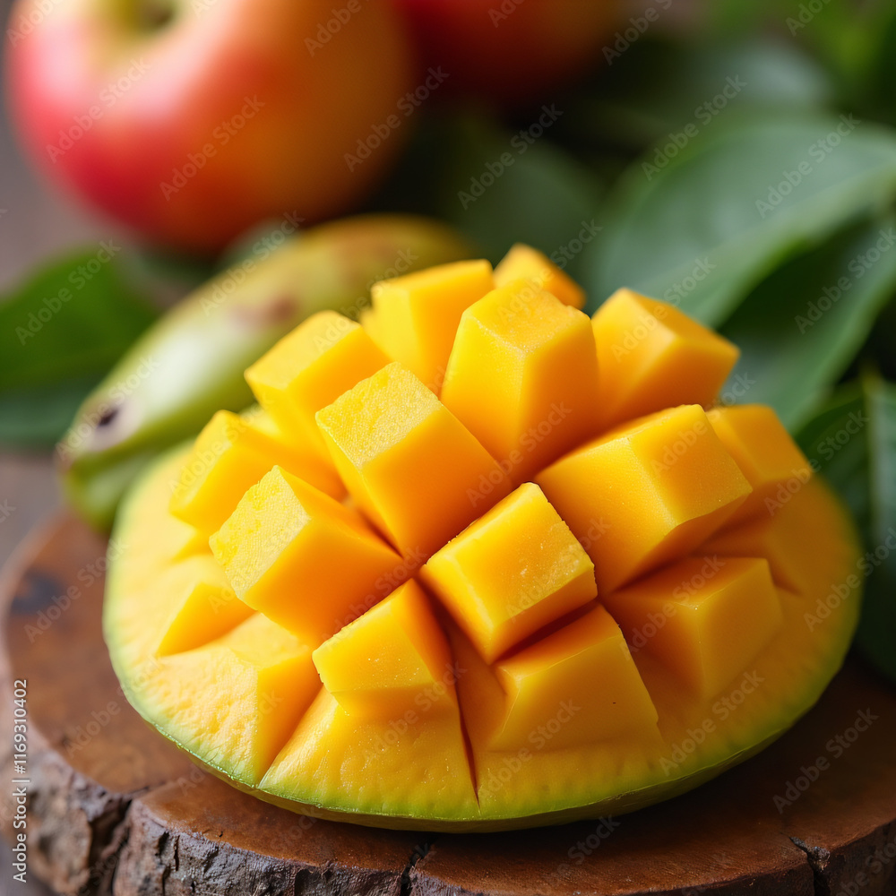 Fresh and Juicy Mango Cubes with Vibrant Colors Fresh and Juicy Mango Cubes with Vibrant Colors