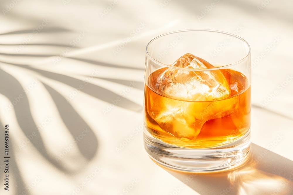 A minimalist design of a clear glass filled with orange juice, set against a white background with subtle shadows A minimalist design of a clear glass filled with orange juice, set against a white background with subtle shadows