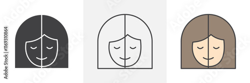 Facelifting procedure icons in black and colored versions