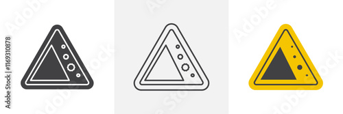 Falling rocks or debris warning road signs set in black and colored versions