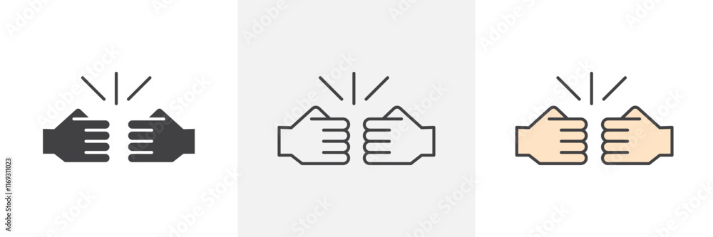 Fist bump icons in black and colored versions Fist bump icons in black and colored versions