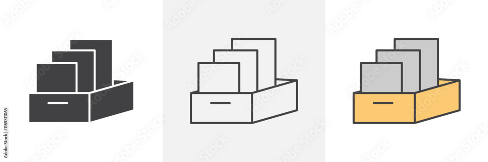 Folder box icons in black and colored versions Folder box icons in black and colored versions
